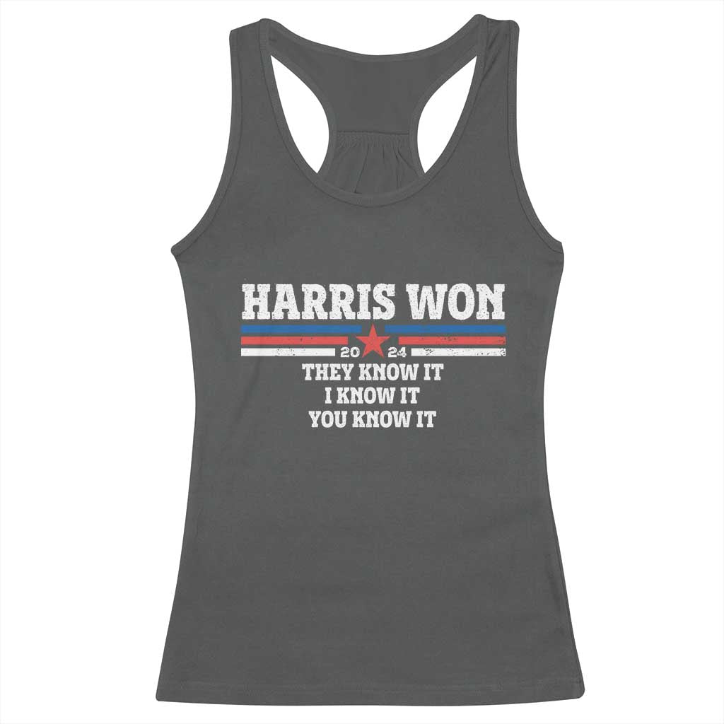 Harris Won 2024 Racerback Tank Top They I And You Know It US Election TS11 Dark Heather Print Your Wear