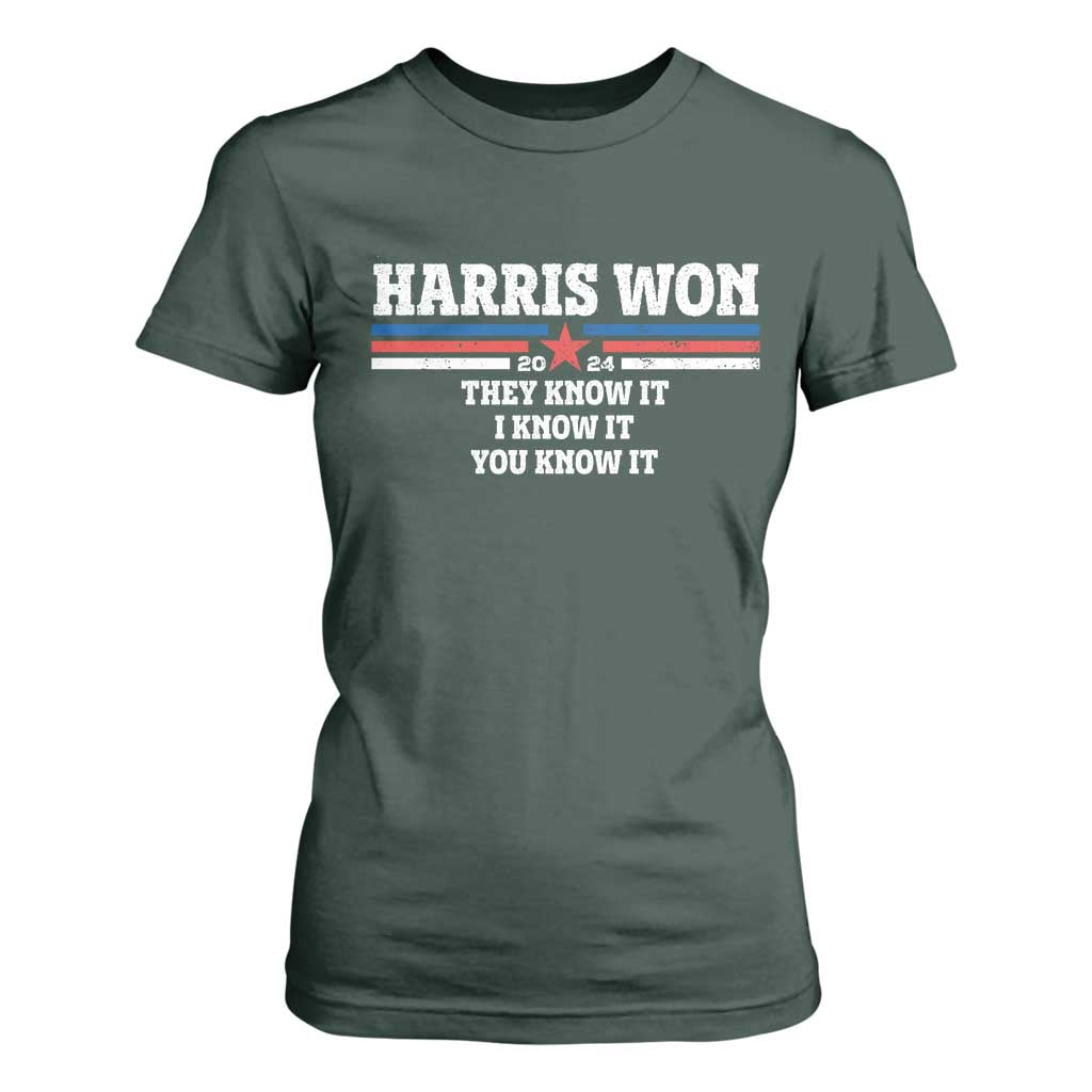 Harris Won 2024 T Shirt For Women They I And You Know It US Election TS11 Dark Forest Green Print Your Wear