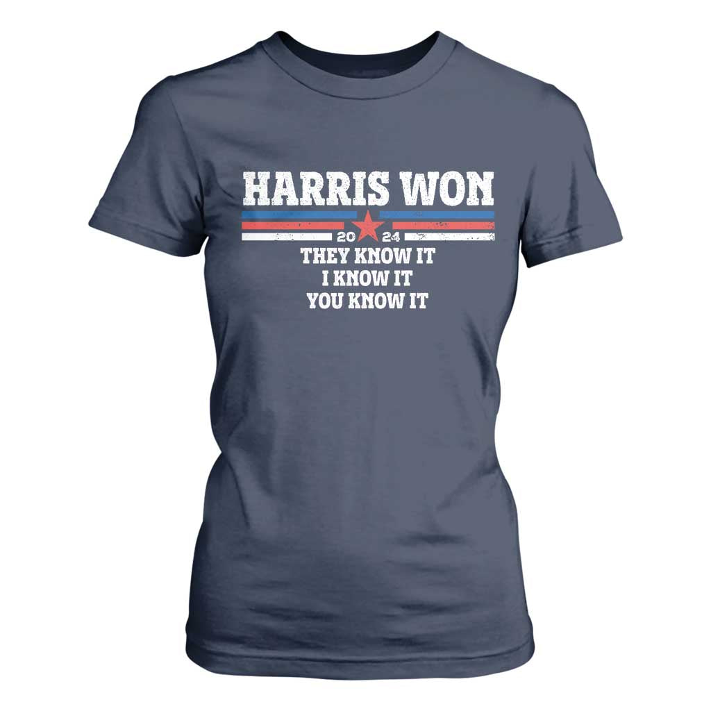 Harris Won 2024 T Shirt For Women They I And You Know It US Election TS11 Navy Print Your Wear