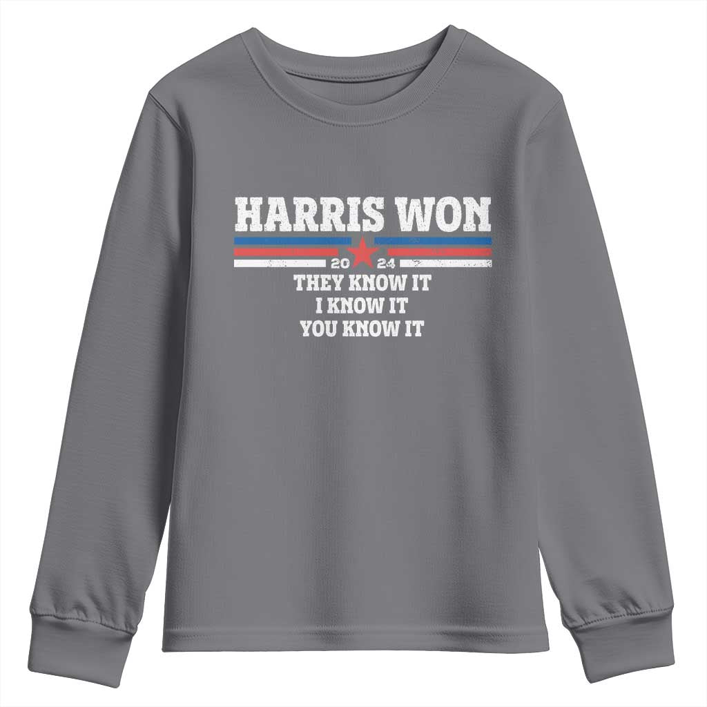 Harris Won 2024 Youth Sweatshirt They I And You Know It US Election TS11 Charcoal Print Your Wear