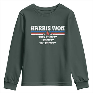 Harris Won 2024 Youth Sweatshirt They I And You Know It US Election TS11 Dark Forest Green Print Your Wear