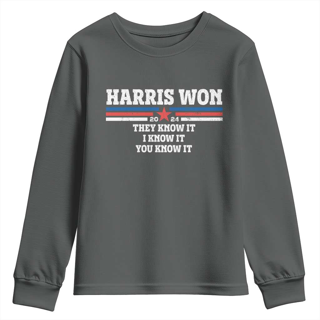 Harris Won 2024 Youth Sweatshirt They I And You Know It US Election TS11 Dark Heather Print Your Wear