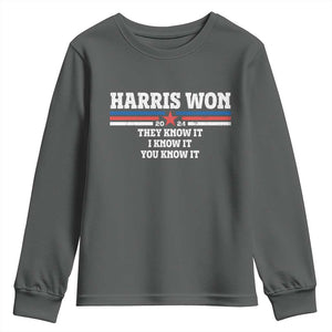 Harris Won 2024 Youth Sweatshirt They I And You Know It US Election TS11 Dark Heather Print Your Wear