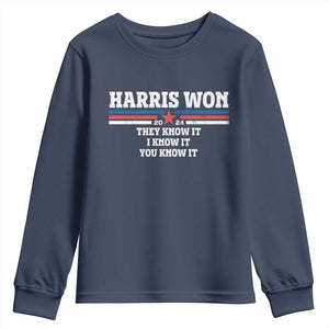 Harris Won 2024 Youth Sweatshirt They I And You Know It US Election TS11 Navy Print Your Wear