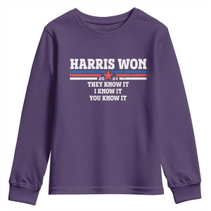 Harris Won 2024 Youth Sweatshirt They I And You Know It US Election TS11 Purple Print Your Wear