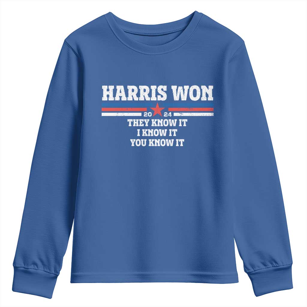 Harris Won 2024 Youth Sweatshirt They I And You Know It US Election TS11 Royal Blue Print Your Wear