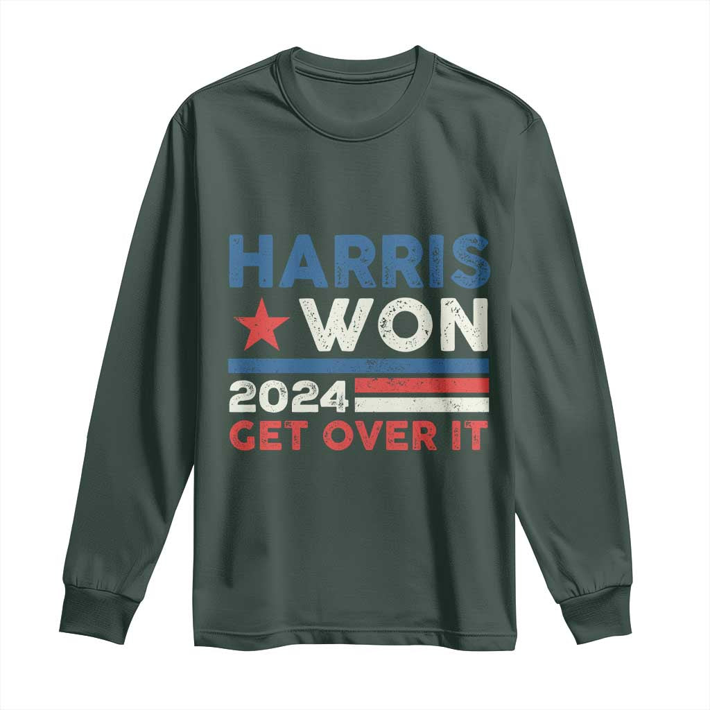 Harris Won 2024 Get Over It Long Sleeve Shirt Presidential Election TS11 Dark Forest Green Print Your Wear