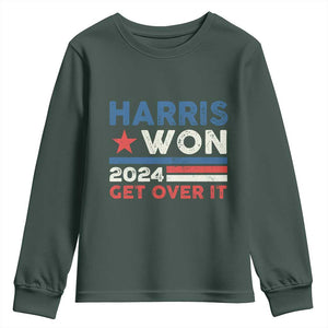 Harris Won 2024 Get Over It Youth Sweatshirt Presidential Election TS11 Dark Forest Green Print Your Wear