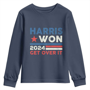 Harris Won 2024 Get Over It Youth Sweatshirt Presidential Election TS11 Navy Print Your Wear