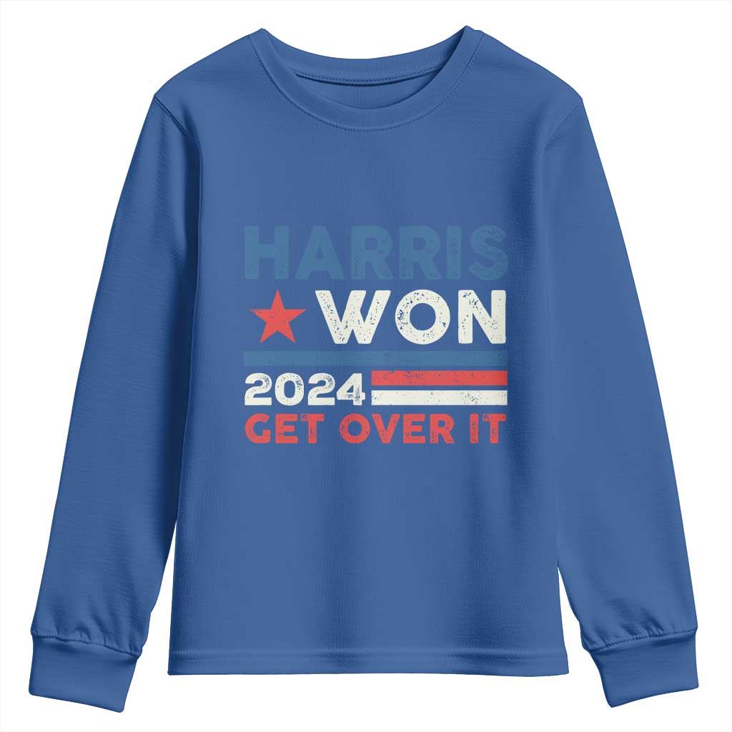 Harris Won 2024 Get Over It Youth Sweatshirt Presidential Election TS11 Royal Blue Print Your Wear