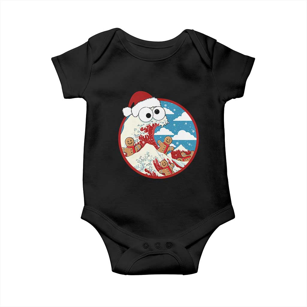 Funny Christmas Baby Onesie Santa Tsunami Is Eating Ginger Bread Xmas TS11 Black Print Your Wear