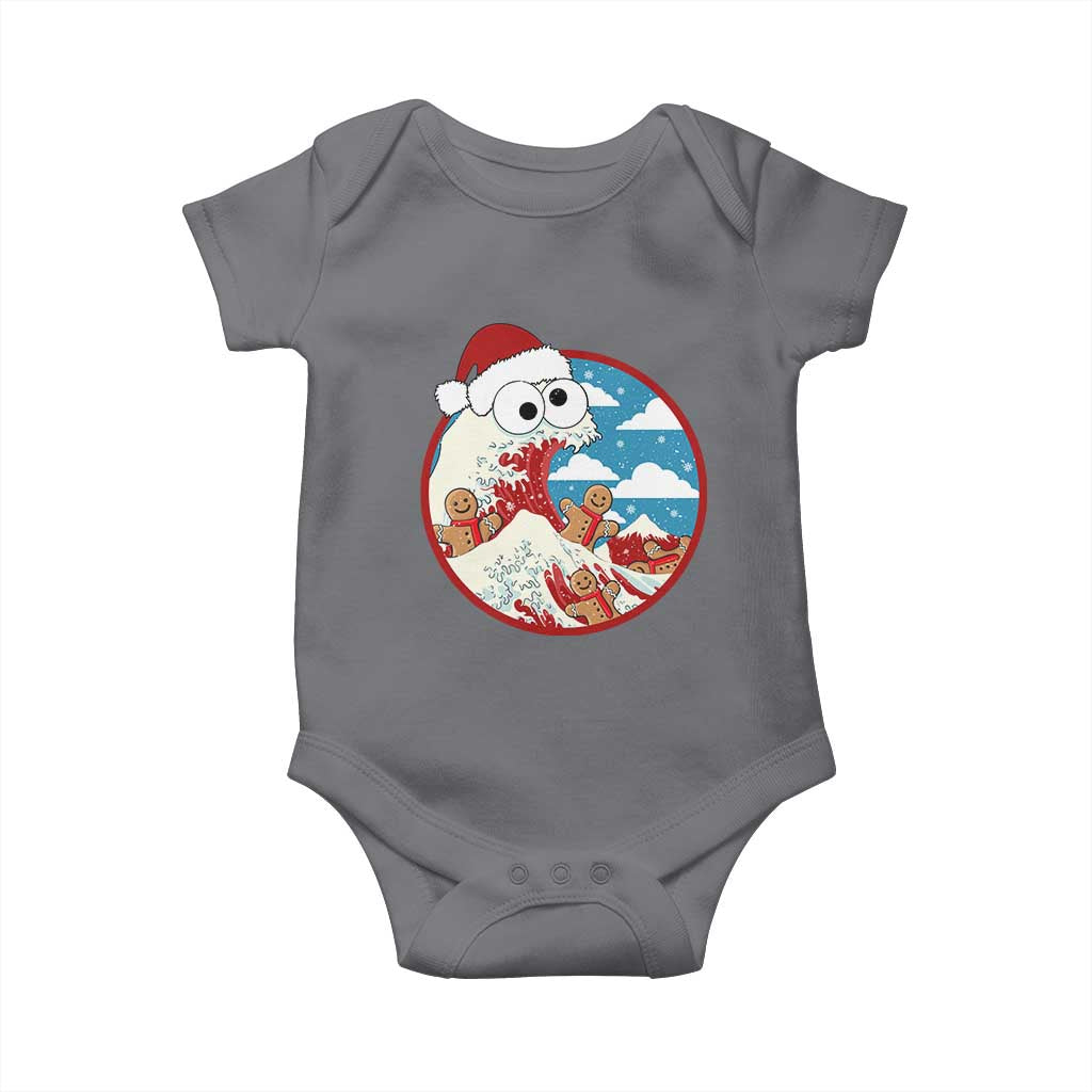 Funny Christmas Baby Onesie Santa Tsunami Is Eating Ginger Bread Xmas TS11 Charcoal Print Your Wear