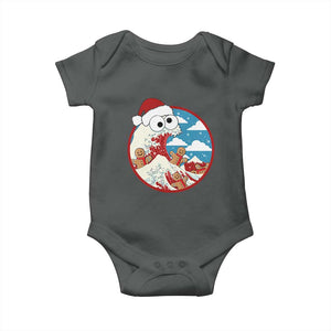 Funny Christmas Baby Onesie Santa Tsunami Is Eating Ginger Bread Xmas TS11 Dark Heather Print Your Wear