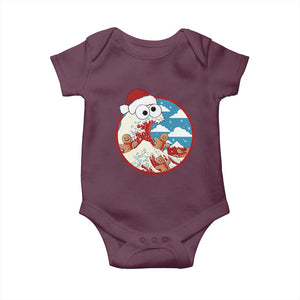 Funny Christmas Baby Onesie Santa Tsunami Is Eating Ginger Bread Xmas TS11 Maroon Print Your Wear