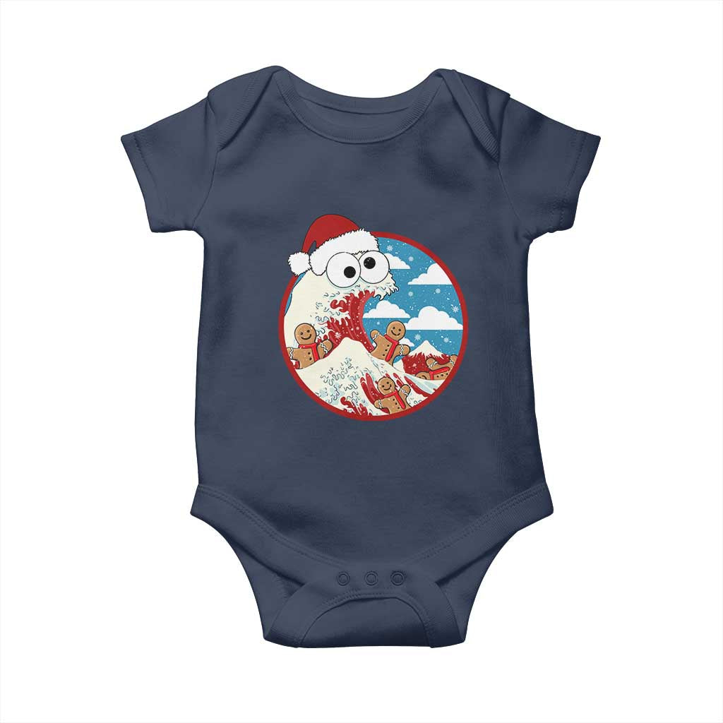 Funny Christmas Baby Onesie Santa Tsunami Is Eating Ginger Bread Xmas TS11 Navy Print Your Wear