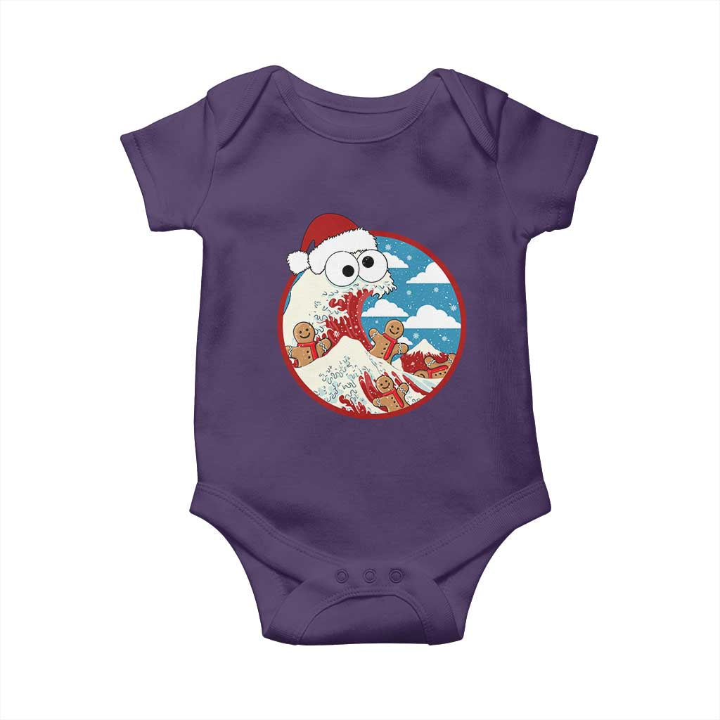 Funny Christmas Baby Onesie Santa Tsunami Is Eating Ginger Bread Xmas TS11 Purple Print Your Wear