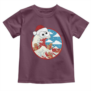 Funny Christmas Baby Shirt Santa Tsunami Is Eating Ginger Bread Xmas TS11 Maroon Print Your Wear