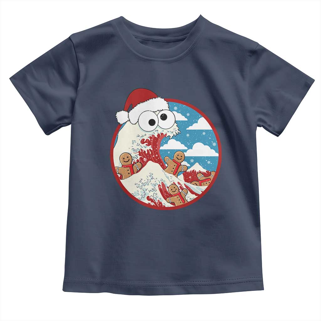 Funny Christmas Baby Shirt Santa Tsunami Is Eating Ginger Bread Xmas TS11 Navy Print Your Wear