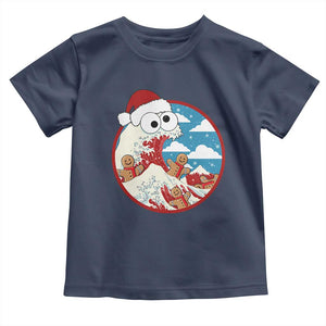 Funny Christmas Baby Shirt Santa Tsunami Is Eating Ginger Bread Xmas TS11 Navy Print Your Wear