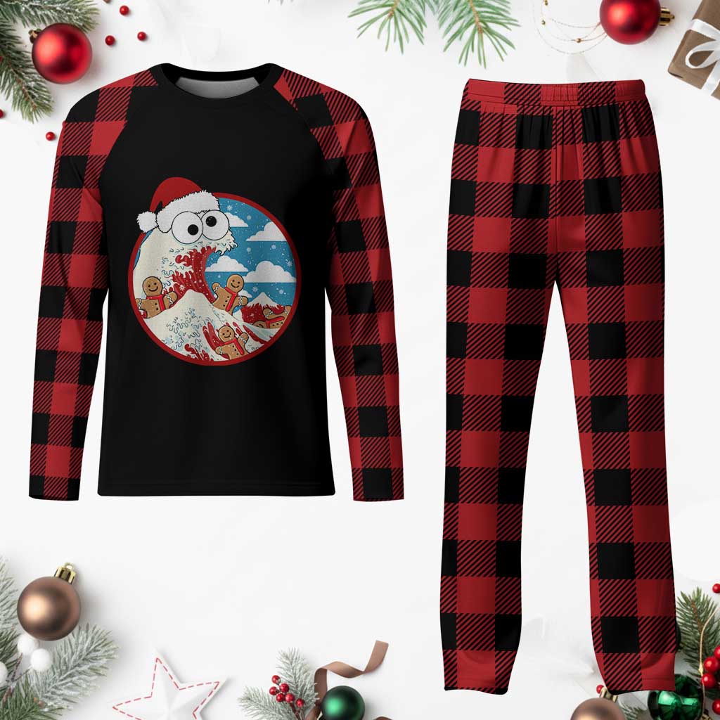 Funny Christmas Plaid Pajama Set Santa Tsunami Is Eating Ginger Bread Xmas TS11 Buffalo Plaid Print Your Wear