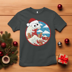 Funny Christmas T Shirt Santa Tsunami Is Eating Ginger Bread Xmas TS11 Dark Heather Print Your Wear