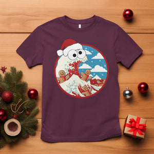 Funny Christmas T Shirt Santa Tsunami Is Eating Ginger Bread Xmas TS11 Maroon Print Your Wear
