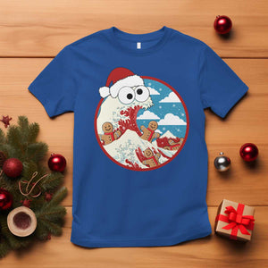 Funny Christmas T Shirt Santa Tsunami Is Eating Ginger Bread Xmas TS11 Royal Blue Print Your Wear