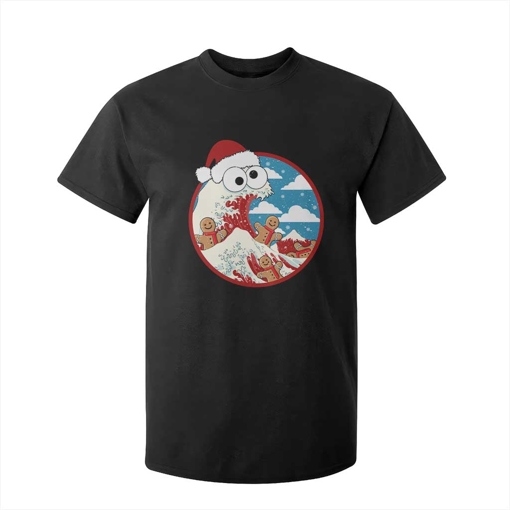 Funny Christmas T Shirt For Kid Santa Tsunami Is Eating Ginger Bread Xmas TS11 Black Print Your Wear