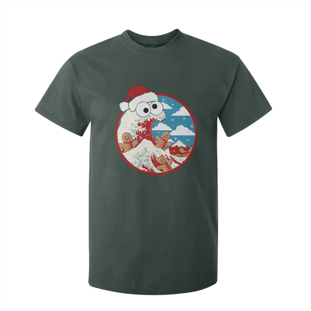 Funny Christmas T Shirt For Kid Santa Tsunami Is Eating Ginger Bread Xmas TS11 Dark Forest Green Print Your Wear