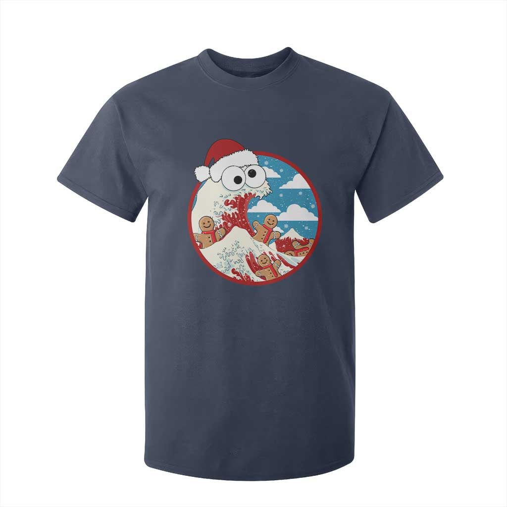 Funny Christmas T Shirt For Kid Santa Tsunami Is Eating Ginger Bread Xmas TS11 Navy Print Your Wear