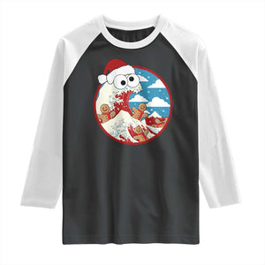 Funny Christmas Raglan Shirt Santa Tsunami Is Eating Ginger Bread Xmas TS11 Black White Print Your Wear