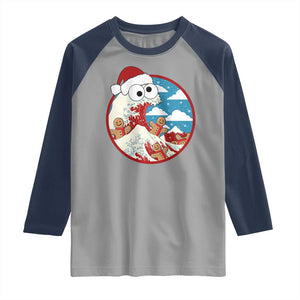 Funny Christmas Raglan Shirt Santa Tsunami Is Eating Ginger Bread Xmas TS11 Sport Gray Navy Print Your Wear