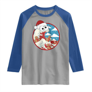 Funny Christmas Raglan Shirt Santa Tsunami Is Eating Ginger Bread Xmas TS11 Sport Gray Royal Print Your Wear