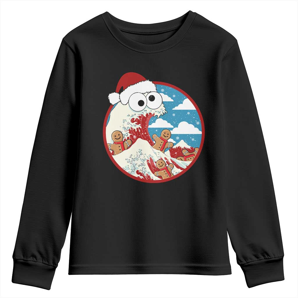 Funny Christmas Youth Sweatshirt Santa Tsunami Is Eating Ginger Bread Xmas TS11 Black Print Your Wear