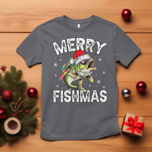 Funny Christmas Fishing T Shirt Merry Fishmas Bass Fish Rod TS11 Charcoal Print Your Wear