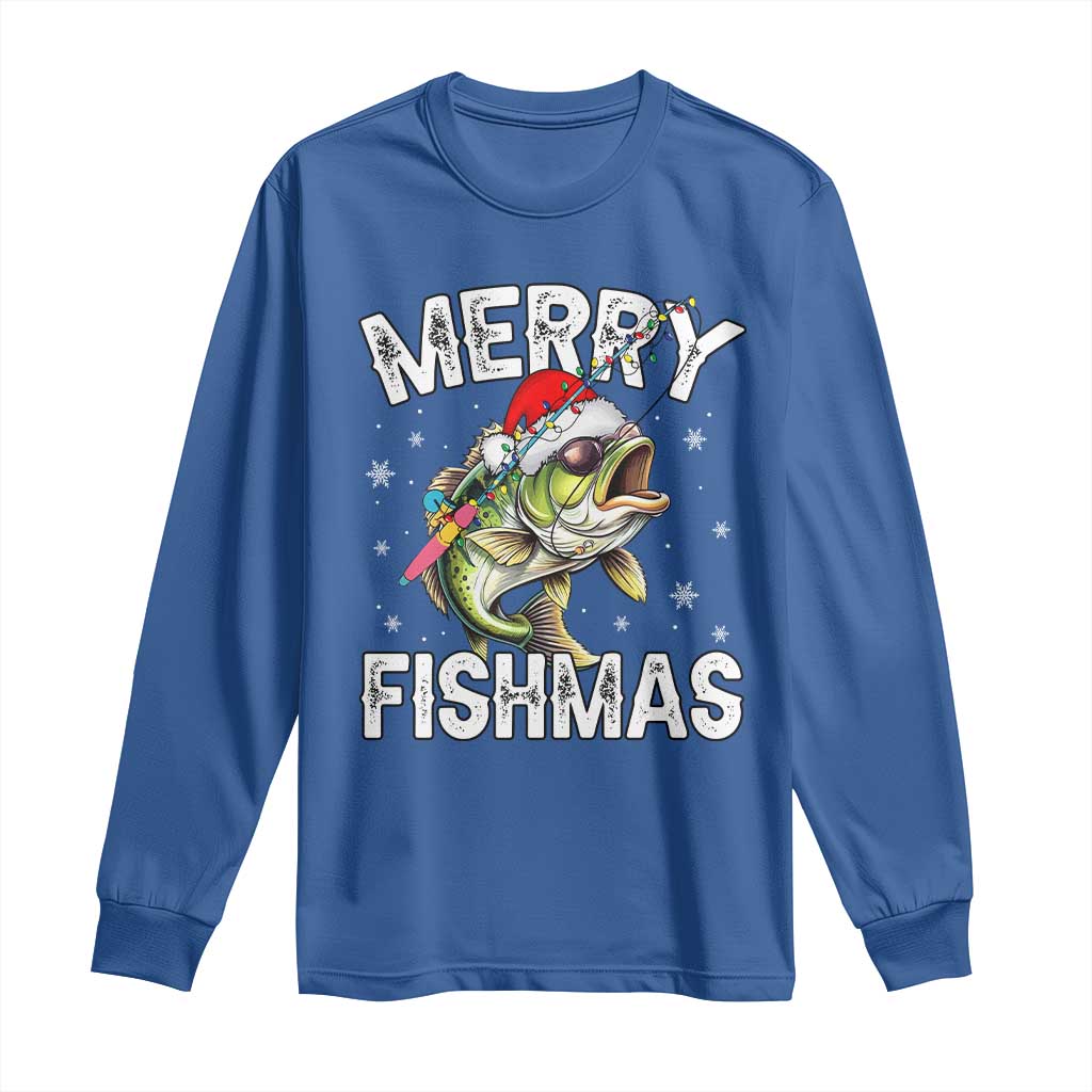 Funny Christmas Fishing Long Sleeve Shirt Merry Fishmas Bass Fish Rod TS11 Royal Blue Print Your Wear