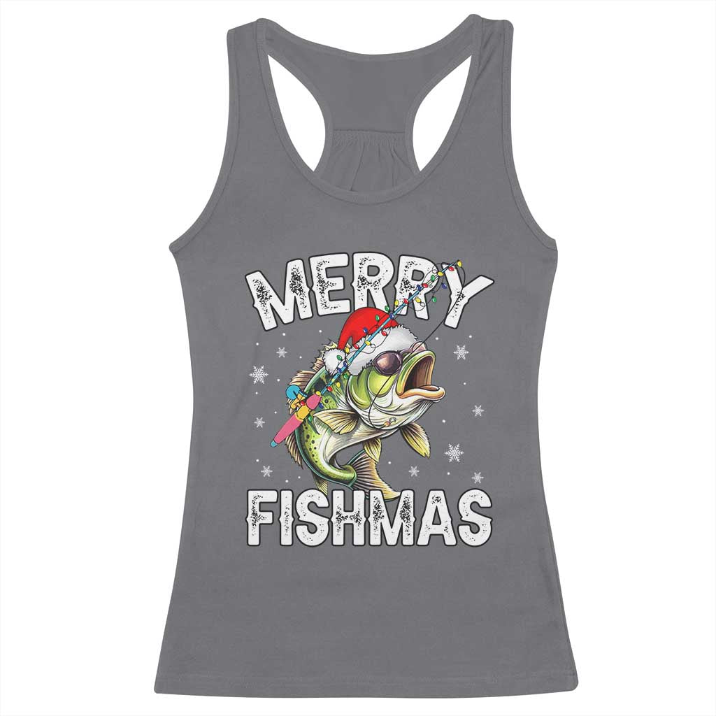 Funny Christmas Fishing Racerback Tank Top Merry Fishmas Bass Fish Rod TS11 Charcoal Print Your Wear