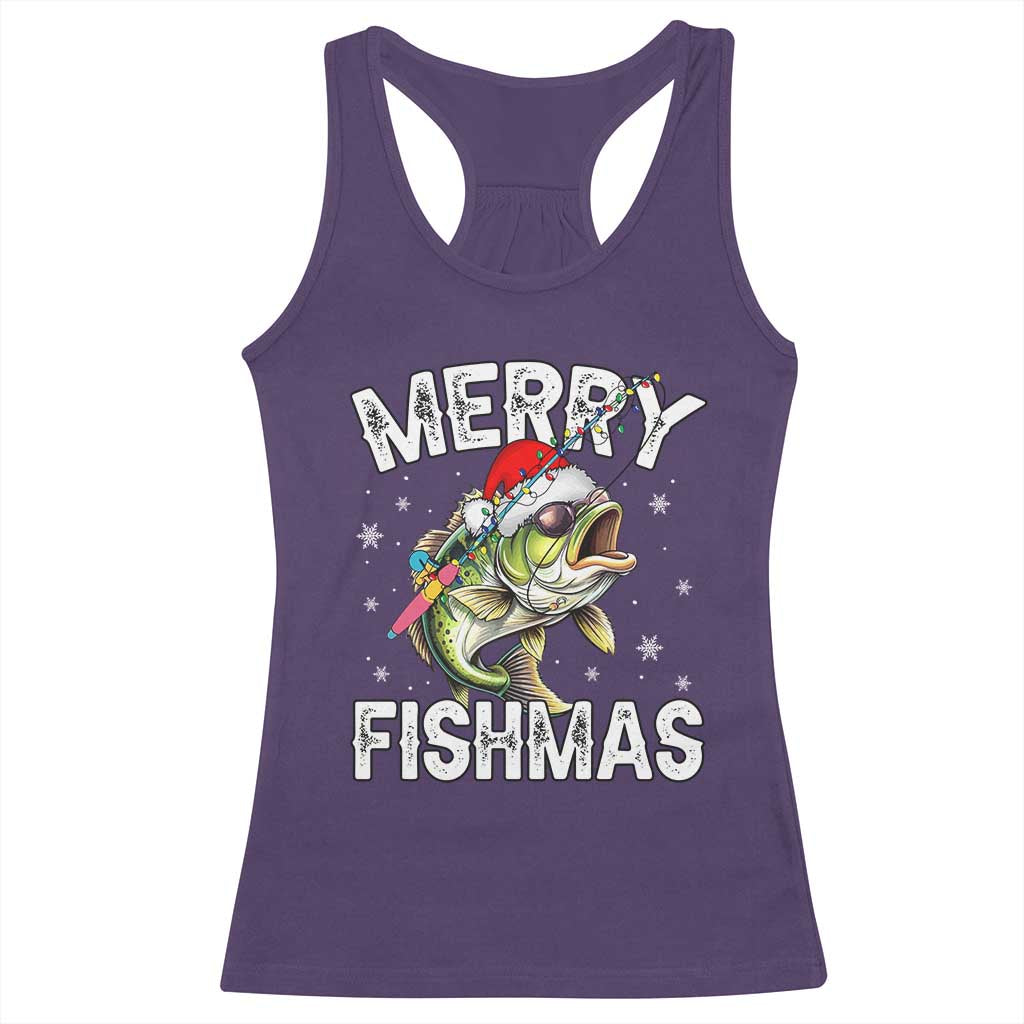 Funny Christmas Fishing Racerback Tank Top Merry Fishmas Bass Fish Rod TS11 Purple Print Your Wear