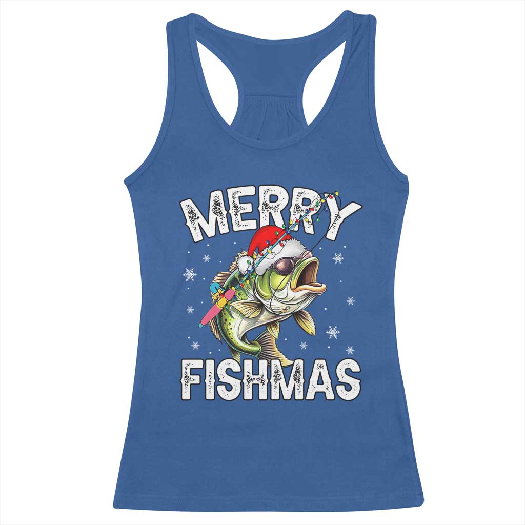Funny Christmas Fishing Racerback Tank Top Merry Fishmas Bass Fish Rod TS11 Royal Blue Print Your Wear
