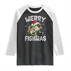 Funny Christmas Fishing Raglan Shirt Merry Fishmas Bass Fish Rod TS11 Black White Print Your Wear