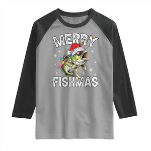 Funny Christmas Fishing Raglan Shirt Merry Fishmas Bass Fish Rod TS11 Sport Gray Black Print Your Wear