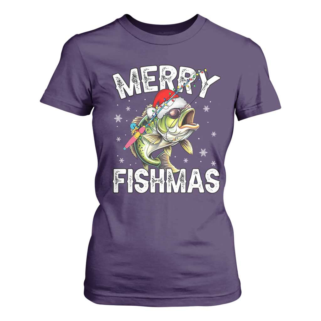 Funny Christmas Fishing T Shirt For Women Merry Fishmas Bass Fish Rod TS11 Purple Print Your Wear