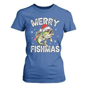Funny Christmas Fishing T Shirt For Women Merry Fishmas Bass Fish Rod TS11 Royal Blue Print Your Wear