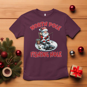 Funny Christmas Fishing T Shirt North Pole Fishing Hole Cute Santa TS11 Maroon Print Your Wear