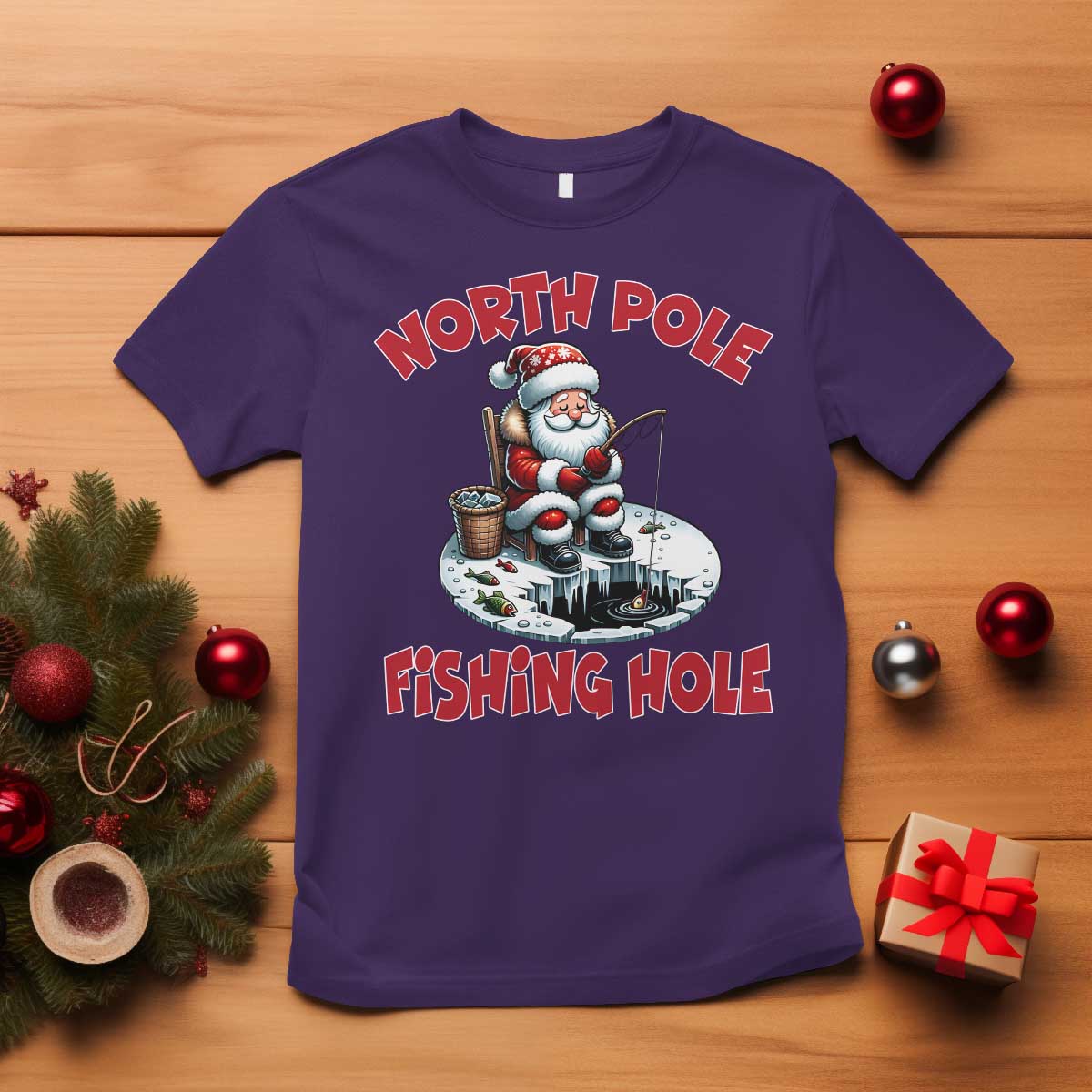 Funny Christmas Fishing T Shirt North Pole Fishing Hole Cute Santa TS11 Purple Print Your Wear
