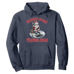 Funny Christmas Fishing Hoodie North Pole Fishing Hole Cute Santa TS11 Navy Print Your Wear