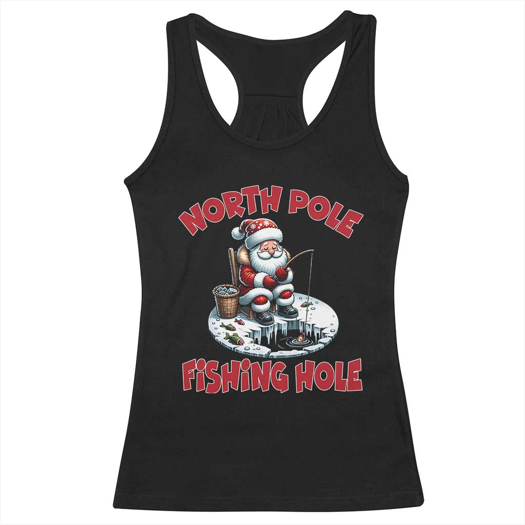 Funny Christmas Fishing Racerback Tank Top North Pole Fishing Hole Cute Santa TS11 Black Print Your Wear