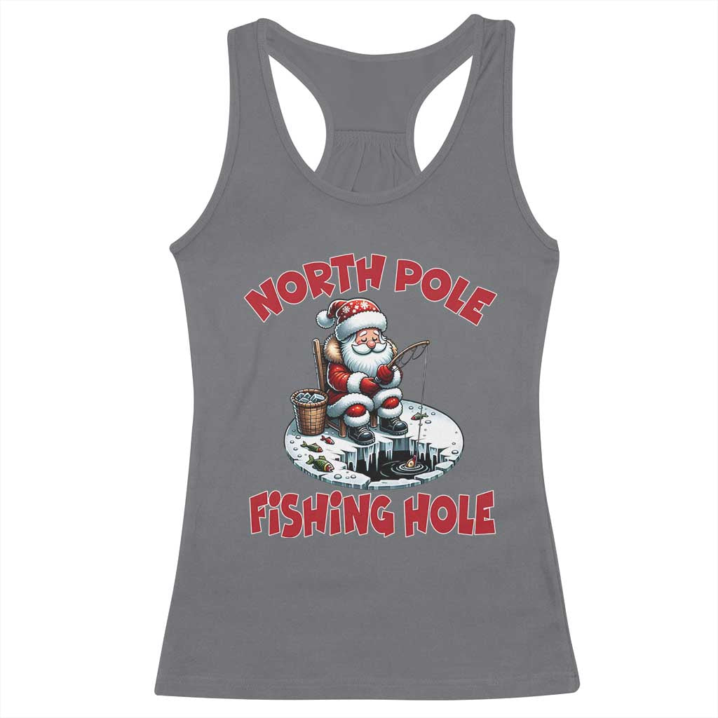 Funny Christmas Fishing Racerback Tank Top North Pole Fishing Hole Cute Santa TS11 Charcoal Print Your Wear