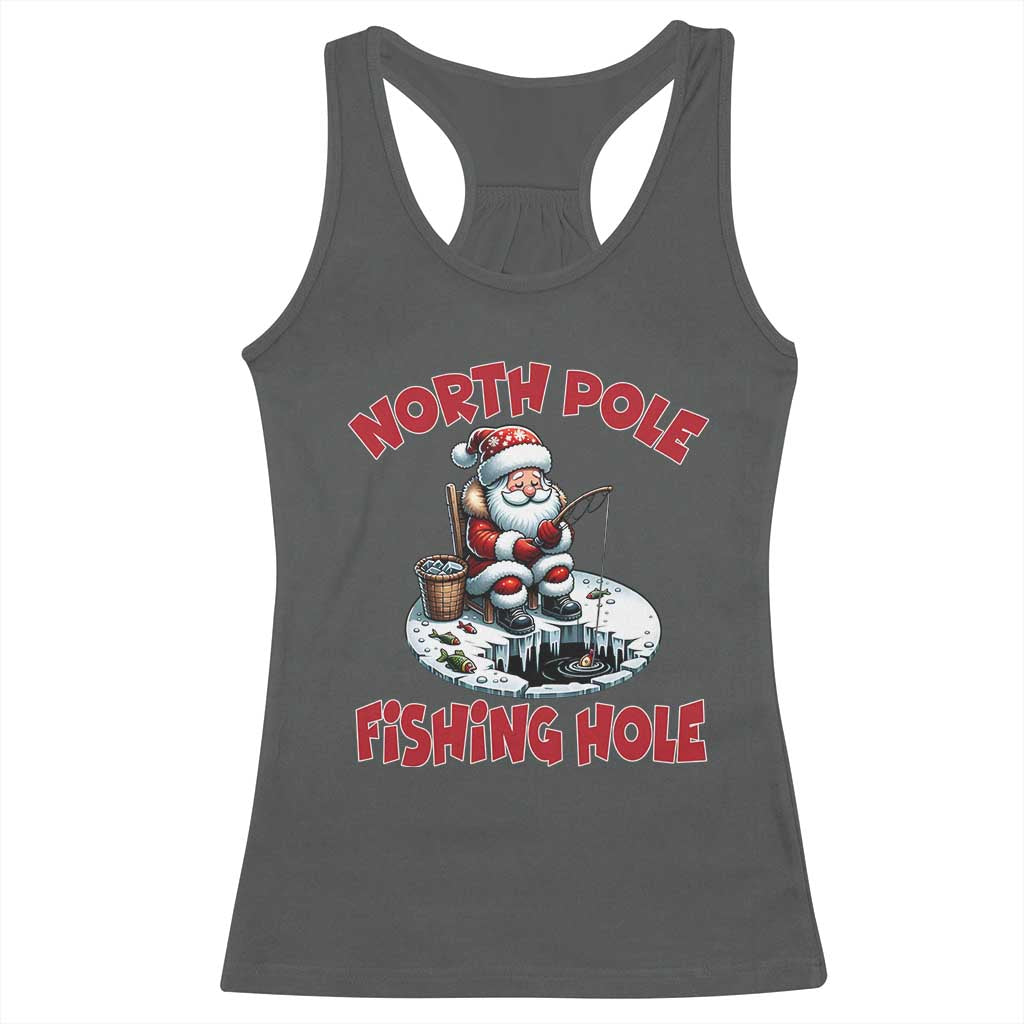 Funny Christmas Fishing Racerback Tank Top North Pole Fishing Hole Cute Santa TS11 Dark Heather Print Your Wear