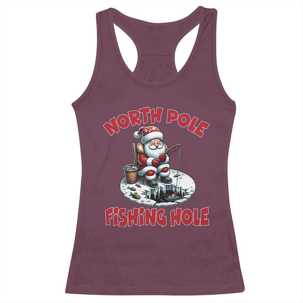 Funny Christmas Fishing Racerback Tank Top North Pole Fishing Hole Cute Santa TS11 Maroon Print Your Wear